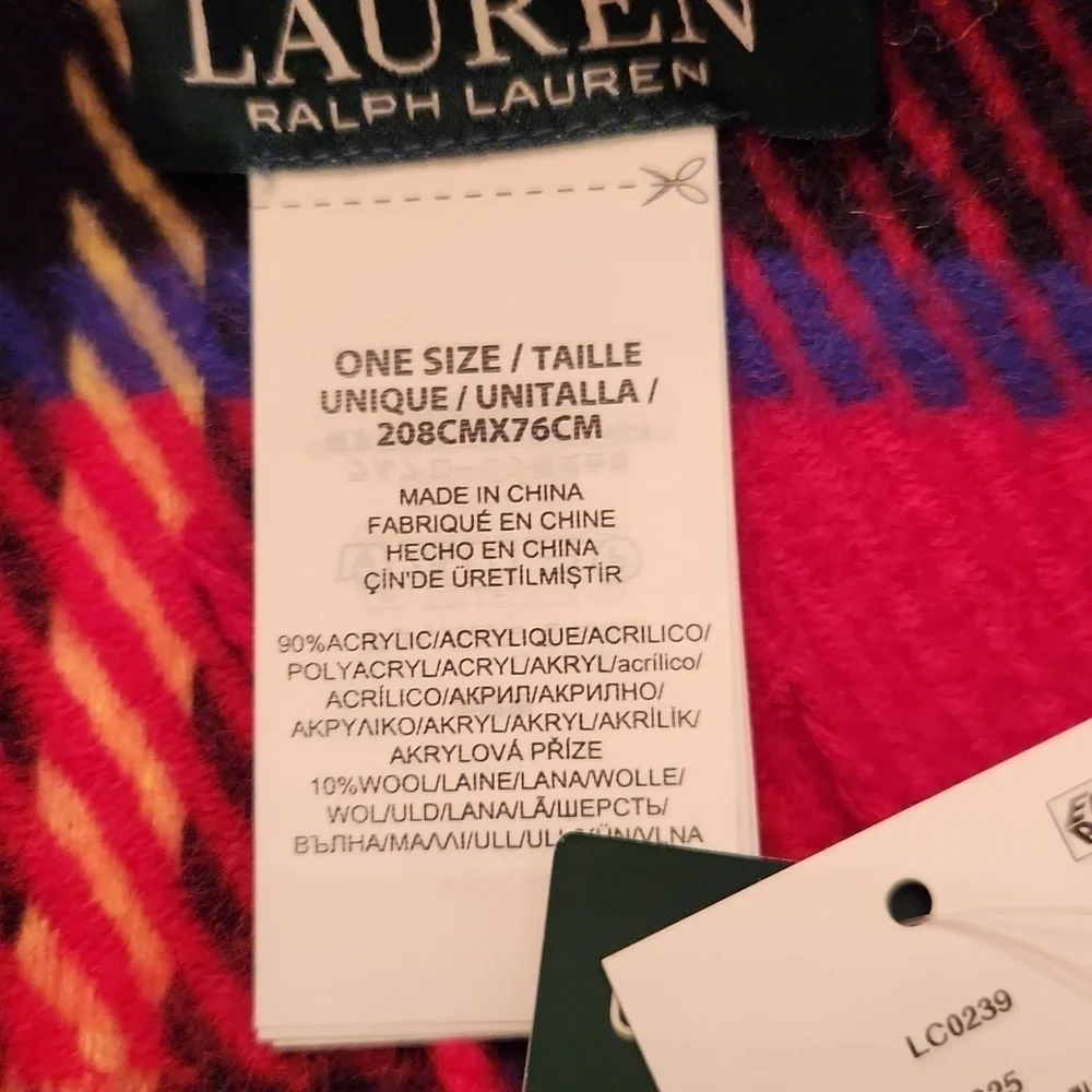 Ralph Lauren wool blend red Tartan Scarf new with tags